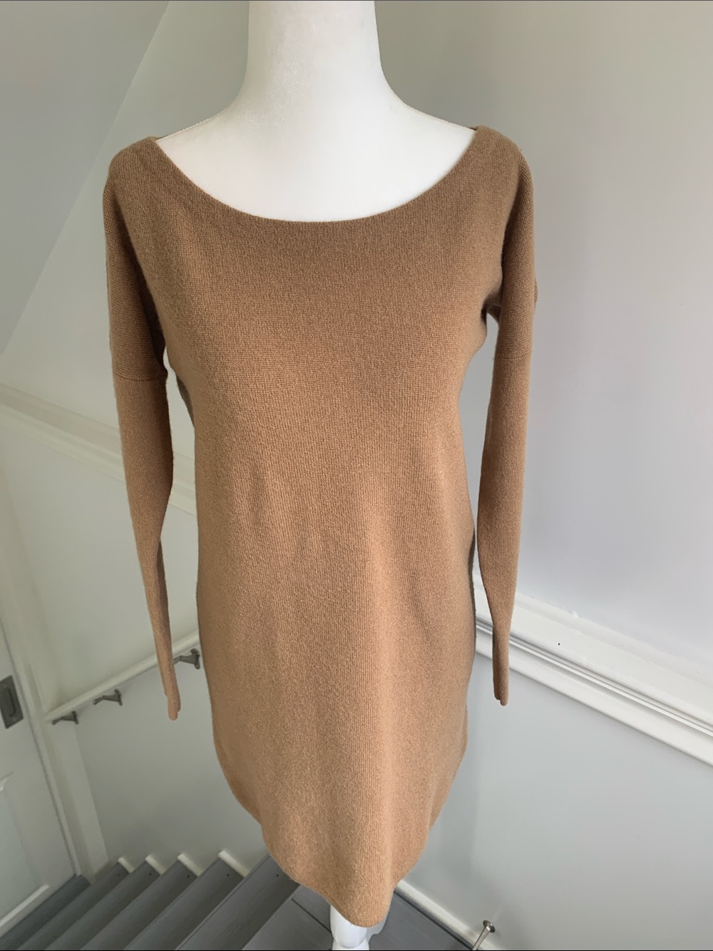 Vintage J.Crew Women's Camel Boatneck Sweater Dress